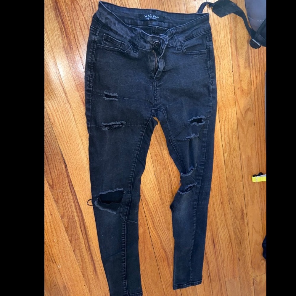 WAX Black Distressed Ripped Jeans- Fashion Nova